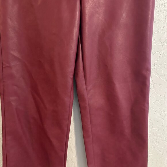 Bagatelle Red Faux Leather High Waisted Straight Leg Cropped Pants - Picture 4 of 9